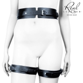 Черный кожаный пояс с гартерами - L-XL - Notabu - купить с доставкой в Ноябрьске