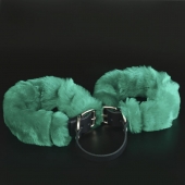 Черные кожаные оковы со съемной зеленой опушкой - Sitabella - купить с доставкой в Ноябрьске