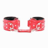 Красные кожаные наручники с меховым подкладом - БДСМ Арсенал - купить с доставкой в Ноябрьске