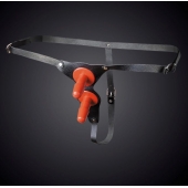 Чёрные кожаные трусики с двумя штырьками для насадок - Sitabella - купить с доставкой в Ноябрьске