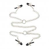 Серебристые зажимы для сосков и половых губ на тонкой цепочке - Notabu - купить с доставкой в Ноябрьске