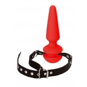 Красный кляп-плаг из силикона на черных регулируемых ремешках - NMC - купить с доставкой в Ноябрьске