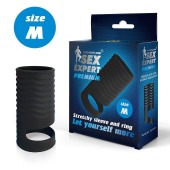 Черная открытая насадка на пенис с кольцом для мошонки size M - 7,9 см. - Sex Expert - в Ноябрьске купить с доставкой