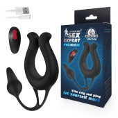 Черная вибронасадка Sex Expert с анальной втулкой - Sex Expert - в Ноябрьске купить с доставкой