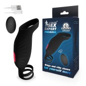 Черная насадка на пенис с вибрацией Sex Expert - 15,4 см. - Sex Expert - в Ноябрьске купить с доставкой