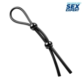 Черное силиконовое лассо с двумя шариками для утяжки - Sex Expert - в Ноябрьске купить с доставкой