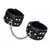 Черные кожаные оковы с двумя ремнями и контрастной строчкой - Pecado - купить с доставкой в Ноябрьске