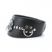 Чёрный кожаный ошейник с полукольцами и клёпками - БДСМ Арсенал - купить с доставкой в Ноябрьске