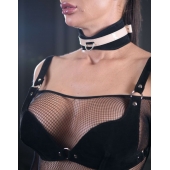 Черно-бежевый замшевый ошейник Sex Game - БДСМ Арсенал - купить с доставкой в Ноябрьске