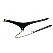 Черный кожаный ошейник Black Phoenix с поводком - БДСМ Арсенал - купить с доставкой в Ноябрьске