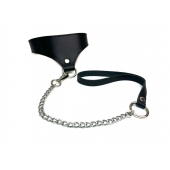 Черный кожаный ошейник Black Phoenix с поводком - БДСМ Арсенал - купить с доставкой в Ноябрьске