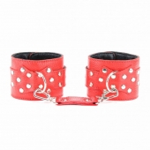 Красные кожаные наручники - БДСМ Арсенал - купить с доставкой в Ноябрьске