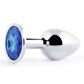 Анальное украшение BUTT PLUG  Small с синим кристаллом - 7 см. - Anal Jewelry Plug - купить с доставкой в Ноябрьске