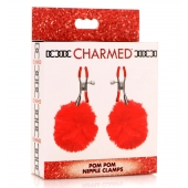 Красные зажимы на соски с помпонами Pom Pom - XR Brands - купить с доставкой в Ноябрьске