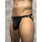 Кожаные мужские трусы-джоки со шнуровкой - БДСМ Арсенал купить с доставкой