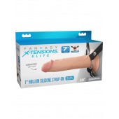 Телесный полый страпон на черных ремнях Hollow Silicone Strap-on - 17,8 см. - Pipedream - купить с доставкой в Ноябрьске