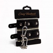 Черные скругленные наручники с мягкой бежевой подкладкой - Crazy Handmade - купить с доставкой в Ноябрьске