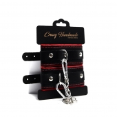 Черные наручники с красной подкладкой, строчками и скругленными ремешками - Crazy Handmade - купить с доставкой в Ноябрьске