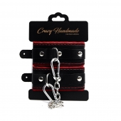 Черные наручники с красной подкладкой, строчками и скругленными ремешками - Crazy Handmade - купить с доставкой в Ноябрьске