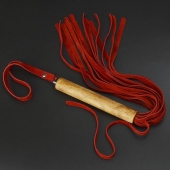 Красная велюровая плеть с деревянной рукоятью - 44 см. - Sitabella - купить с доставкой в Ноябрьске