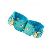 Голубые двуслойные кожаные наручники-браслеты - Pecado - купить с доставкой в Ноябрьске