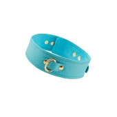 Голубой кожаный однослойный ошейник с прошивкой - Pecado - купить с доставкой в Ноябрьске