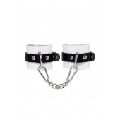Бело-черные кожаные наручники с одним ремешком с люверсами - Pecado - купить с доставкой в Ноябрьске