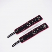 Черно-розовые кожаные оковы с розовой строчкой - Crazy Handmade - купить с доставкой в Ноябрьске