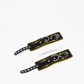 Черно-желтые кожаные наручники с жёлтой строчкой - Crazy Handmade - купить с доставкой в Ноябрьске