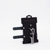 Черные кожаные оковы с хромированной фурнитурой - Crazy Handmade - купить с доставкой в Ноябрьске