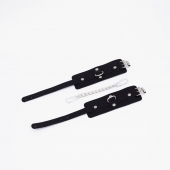 Черные кожаные оковы с хромированной фурнитурой - Crazy Handmade - купить с доставкой в Ноябрьске