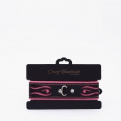 Черно-розовый кожаный ошейник с розовой строчкой - Crazy Handmade - купить с доставкой в Ноябрьске