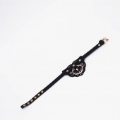 Черный фигурный кожаный ошейник с золотистой фурнитурой - Crazy Handmade - купить с доставкой в Ноябрьске