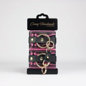 Черные кожаные наручники с розовой строчкой - Crazy Handmade - купить с доставкой в Ноябрьске