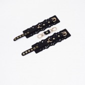 Черные кожаные наручники с узорами и золотистой фурнитурой - Crazy Handmade - купить с доставкой в Ноябрьске