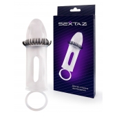 Закрытая насадка на пенис с подхватом мошонки и стимулирующими «ресничками» - Sextaz - в Ноябрьске купить с доставкой