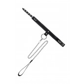 Черный узкий однослойный ошейник с серебристым поводком-цепочкой - Pecado - купить с доставкой в Ноябрьске