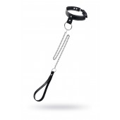 Черный узкий однослойный ошейник с серебристым поводком-цепочкой - Pecado - купить с доставкой в Ноябрьске