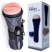 Телесный мастурбатор-вагина в черной колбе с вибрацией - Boys of Toys - в Ноябрьске купить с доставкой