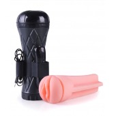 Телесный мастурбатор-вагина в черной колбе с вибрацией - Boys of Toys - в Ноябрьске купить с доставкой