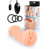 Телесный двусторонний мастурбатор с вибропулей и эрекционными кольцами в комплекте - Sexy Girl - в Ноябрьске купить с доставкой