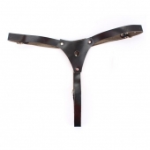 Черные кожаные трусики со штырьком для насадок - БДСМ Арсенал - купить с доставкой в Ноябрьске