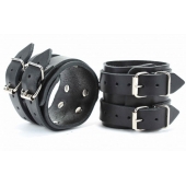 Черные кожаные оковы с двумя пряжками - БДСМ Арсенал - купить с доставкой в Ноябрьске