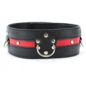 Черно-красный кожаный ошейник увеличенного размера с кольцом - БДСМ Арсенал - купить с доставкой в Ноябрьске