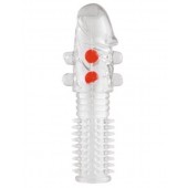 Гелевая прозрачная насадка с шариками и шипами - 14 см. - Toyfa Basic - в Ноябрьске купить с доставкой