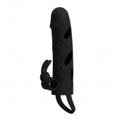 Чёрная насадка с клиторальным вибростимулятором и закрытой головкой - 14 см. - Baile - в Ноябрьске купить с доставкой