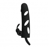 Чёрная насадка с клиторальным вибростимулятором и закрытой головкой - 14 см. - Baile - в Ноябрьске купить с доставкой