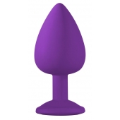 Большая фиолетовая анальная пробка Emotions Cutie Large с голубым кристаллом - 10 см. - Lola Games - купить с доставкой в Ноябрьске