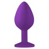 Средняя фиолетовая анальная пробка Emotions Cutie Medium с голубым кристаллом - 8,5 см. - Lola Games - купить с доставкой в Ноябрьске
