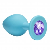 Малая голубая анальная пробка Emotions Cutie Small с фиолетовым кристаллом - 7,5 см. - Lola Games - купить с доставкой в Ноябрьске